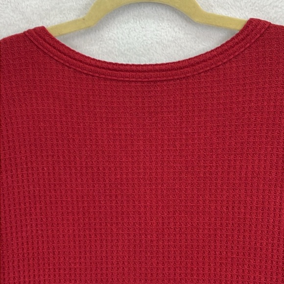 IWOLLENCE Women’s Waffle Knit Top Loose Long Sleeve Button Up Tie Top, Brick Red - Picture 7 of 12